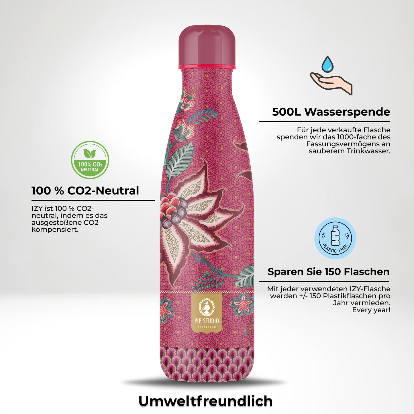 IZY Trinkflasche 500 ml - Blumenfest - Wasserflasche - Thermobecher - BPA-frei