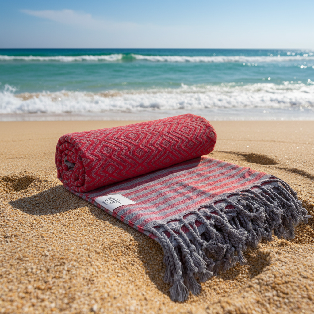 Weiches Hamamtuch MAHINA von BeachAndSteam, mit traditionellem Muster, perfekt für Sauna, Strand oder Bad.