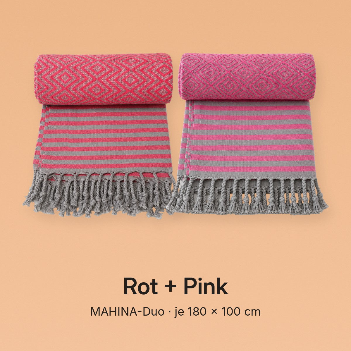 MAHINA-Duo Variante Rot + Pink: je ein Hamamtuch MAHINA in Rot und Pink
