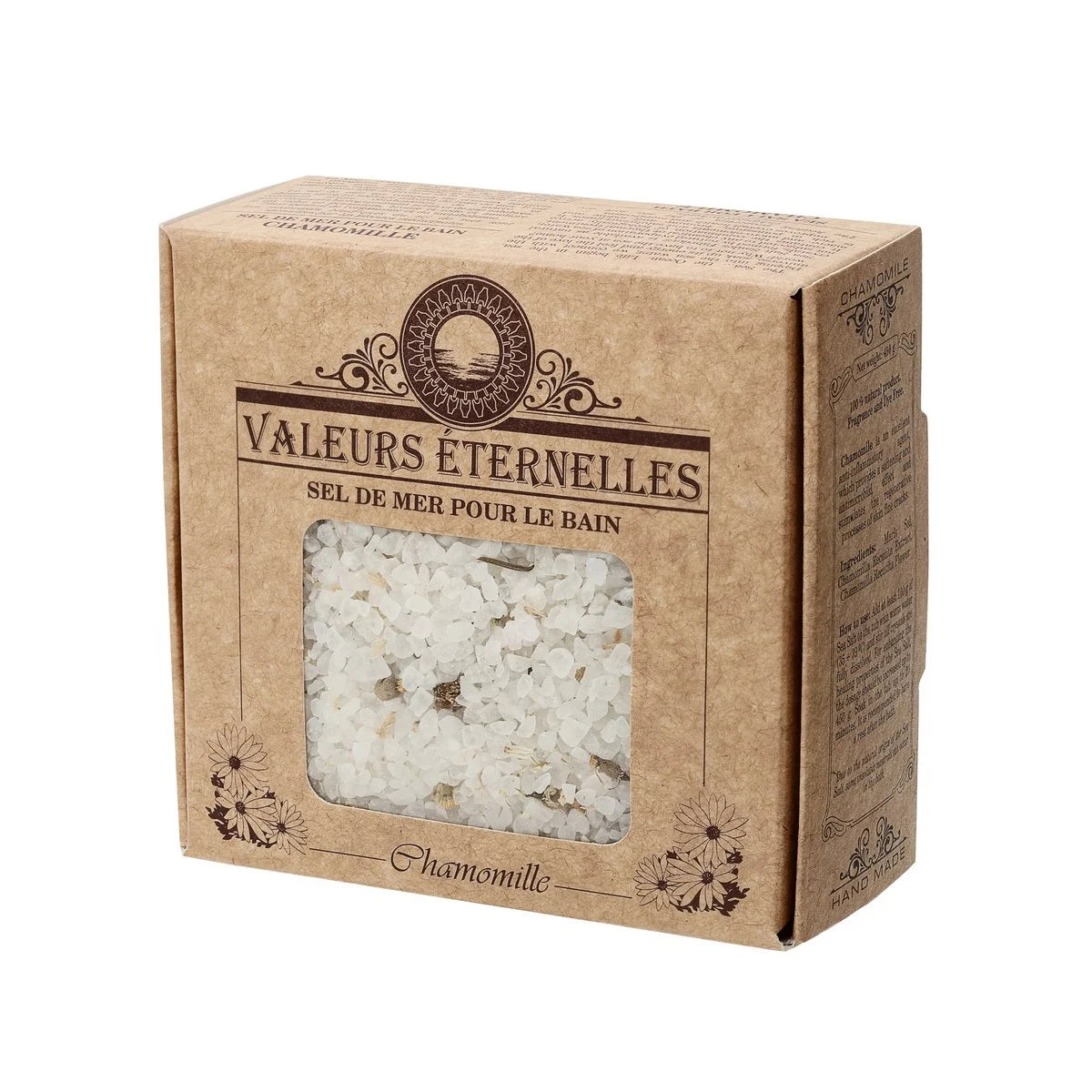 Badesalz von Saules Fabrika mit Ringelblumen, entspannende Badezusatz in einem offenen Glas, natürliche Inhaltsstoffe sichtbar