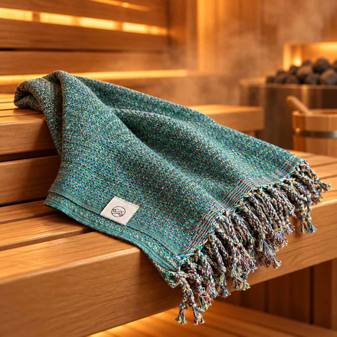 Feierabendsauna: Hamamtuch Ocean in Grün in der Sauna