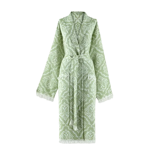 Grüner Trimita Barok Hamam-Bademantel mit eingewebtem Barok-Muster