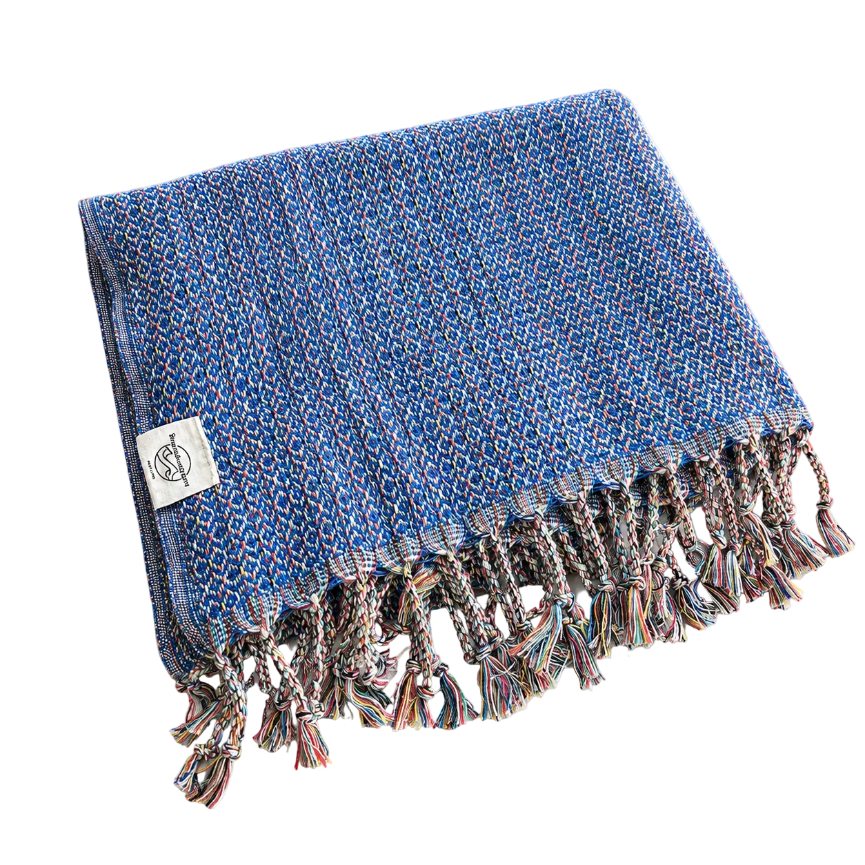 Weiches Hamamtuch Ocean von BeachAndSteam aus 100 % Baumwolle, zeigt die strukturierte Oberfläche und lebendige Blautöne.