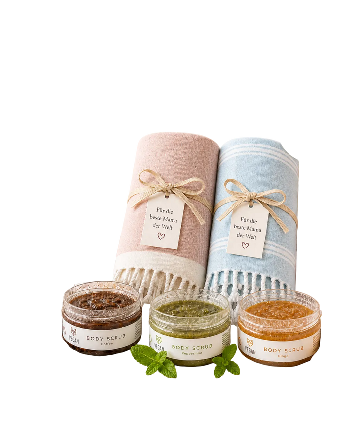 Wellnessset von BeachAndSteam mit Selbstfürsorge-Geschenkbox für Zuhause, enthält Pflegeprodukte und Entspannungsartikel