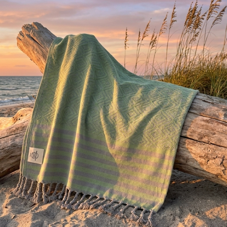 Hammam-Handtuch MAHINA von BeachAndSteam aus Baumwolle, weich und saugfähig, ideal für Strand und Hammam, zeigt das Tuch in einer Nahaufnahme.