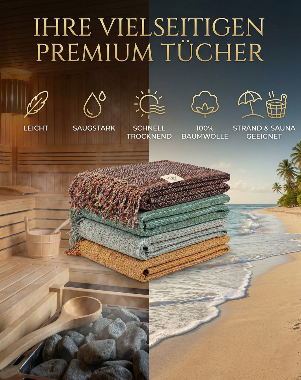 Hamamtuch – Leichtes Baumwoll-Tuch für Strand & Sauna
