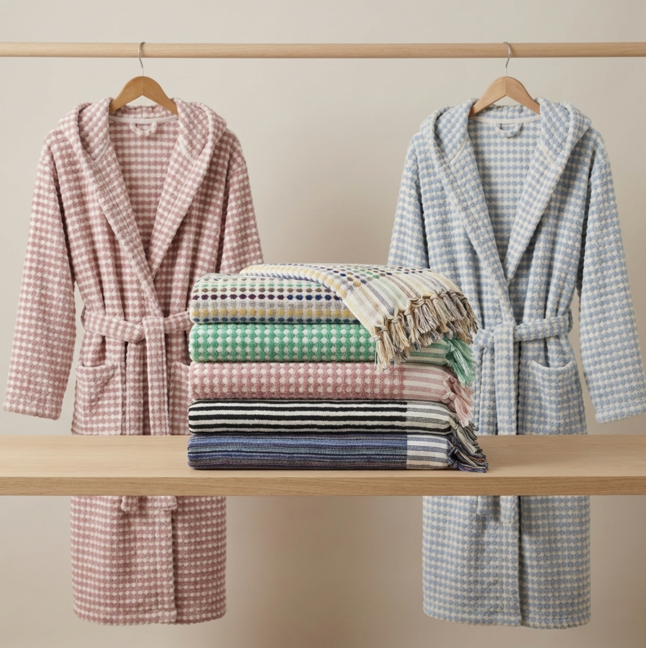 BeachAndSteam Saunatuch und Bademantel aus 100 % Baumwolle, weiche und komfortable Badetuch- und Bademantel-Set.