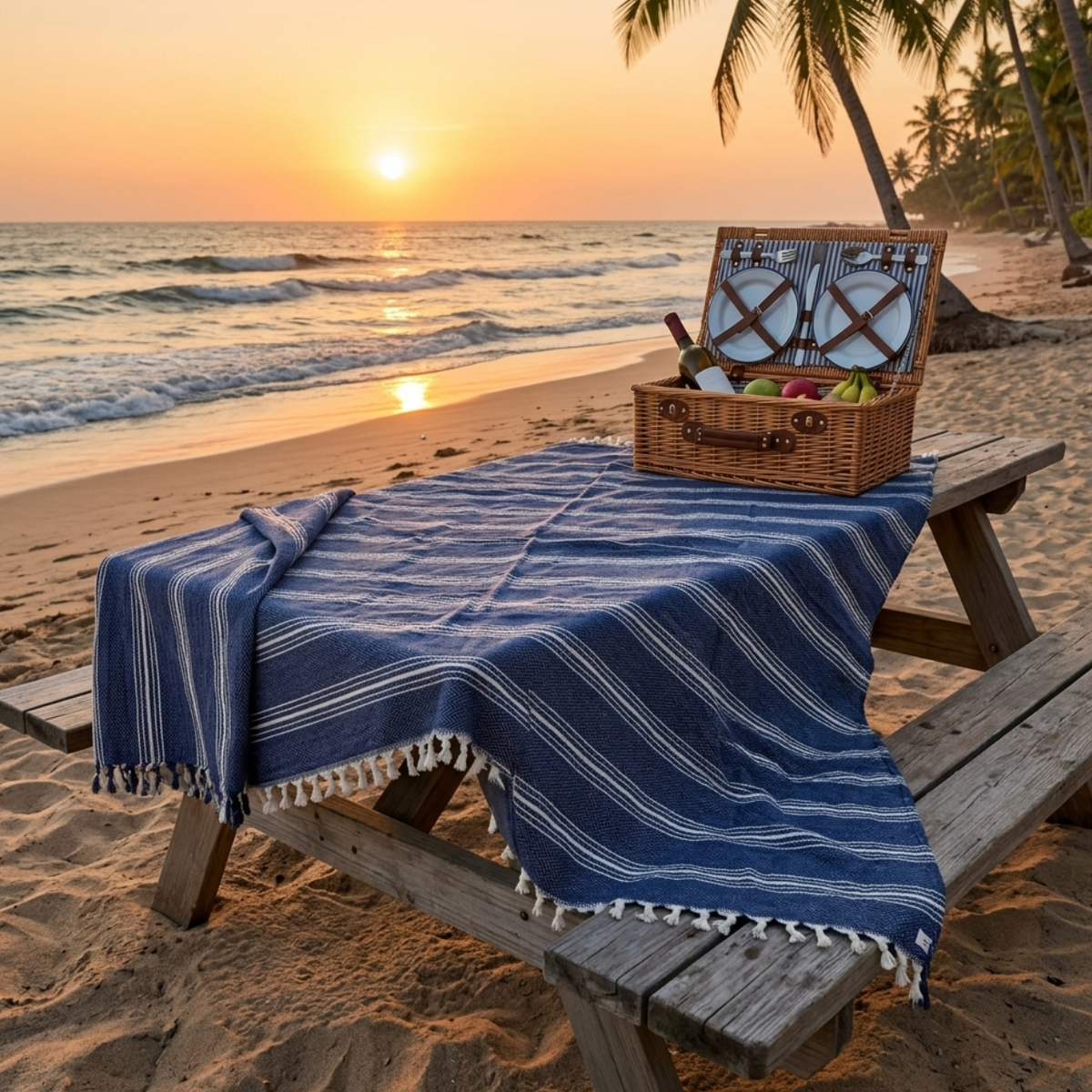 Strandtuch Coastline XXL mit zeitloses Streifendesign mit handgefertigten Fransen