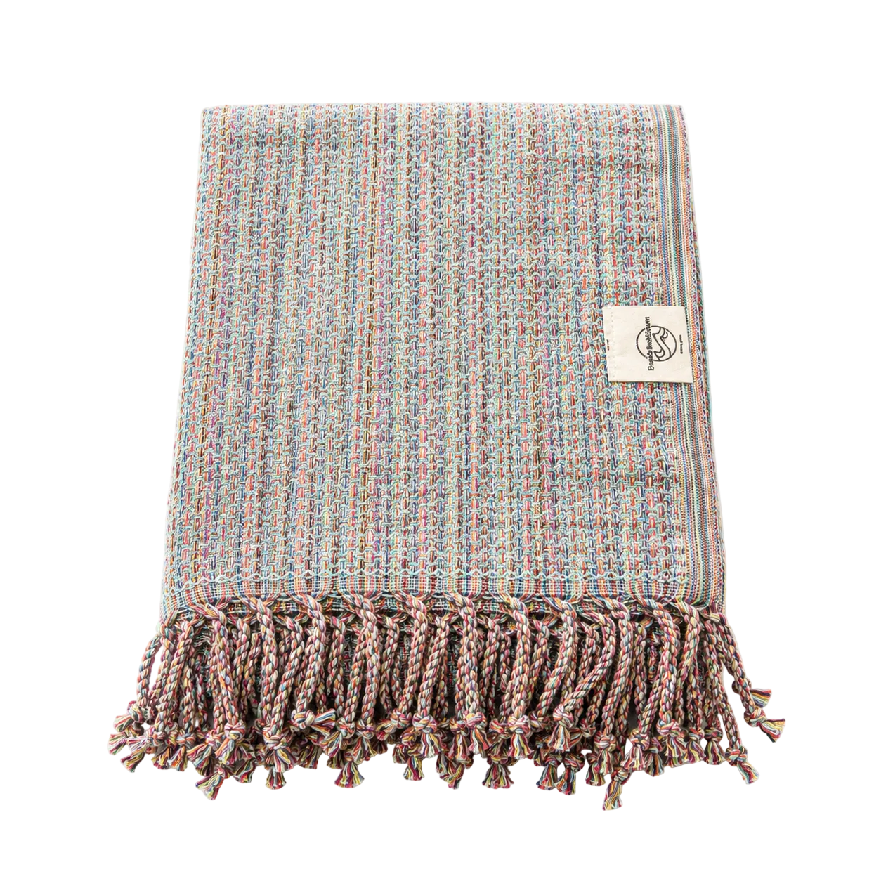Hammam-Handtuch Ocean von BeachAndSteam, aus 100 % Baumwolle, zeigt das handgefertigte, blaue und weiße Strandtuch.