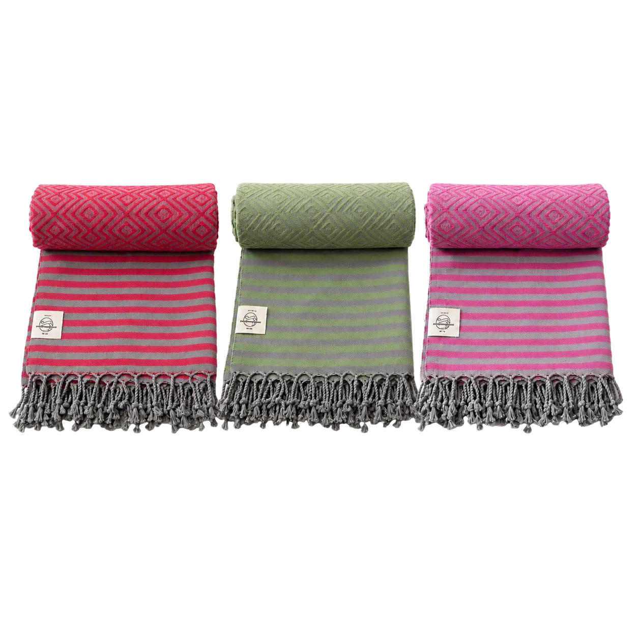 Hammam-Handtuch MAHINA von BeachAndSteam, aus Baumwolle, als Strand- und Saunatuch, in hellen Farben, mit frischem Design.