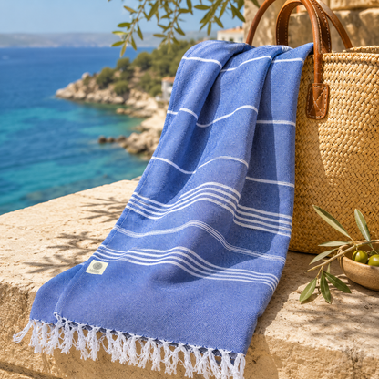Leichtes Samimi Hamamtuch Sultan als vielseitiges Strandtuch, weiche Baumwolle, mit traditionellem Muster, für Strand und Wellness.