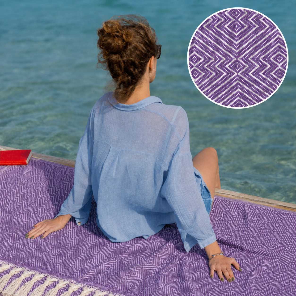 Großes Samimi Hamamtuch XXL in 250 x 200 cm, weiches Baumwolltuch mit traditionellem Muster, ideal für Sauna und Strand.
