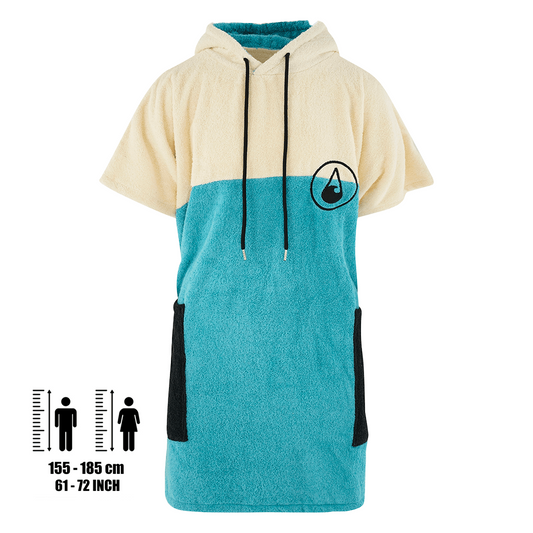 Poncho Porto aus Baumwolle in Beige und Türkis – Kapuzenponcho mit Logo-Print auf der Brust
