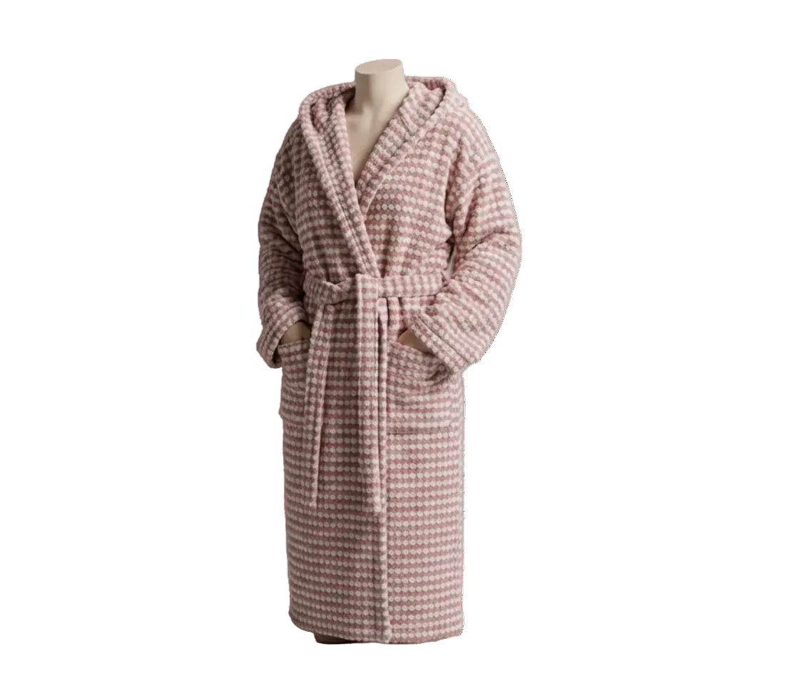 BeachAndSteam Bademantel und Saunatuch aus 100 % Baumwolle, rosa Gittermuster, weiches und bequemes Strand- und Saunazubehör
