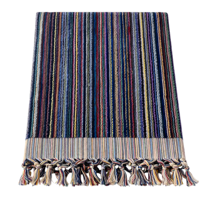 Strickbademantel und Saunatuch von BeachAndSteam aus Baumwolle im gestreiften Design, ideal für Sauna und Wellness.