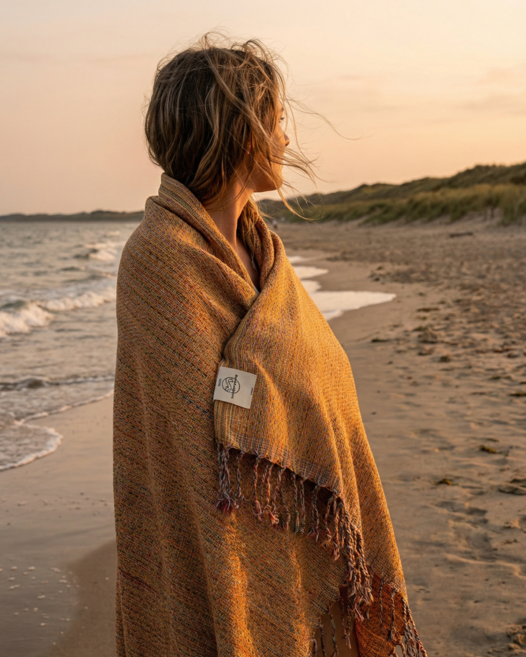 Schwarzes Hamamtuch Ocean von BeachAndSteam aus 100 % Baumwolle, weiches und saugfähiges Strandtuch für den Sommer.