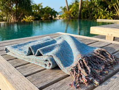 Schwarzes Hamamtuch Ocean aus 100 % Baumwolle von BeachAndSteam, weiches und leichtes Strandtuch, detailreiche Textur sichtbar