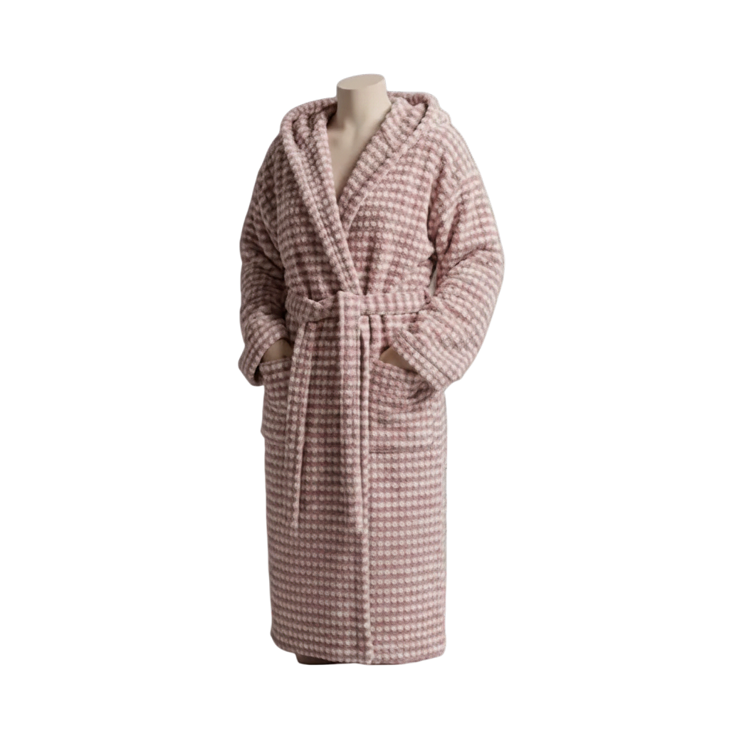 BeachAndSteam Bademantel und Saunatuch aus Baumwolle, rosa-weiß, mit Kapuze, weiches Material, perfekt für Sauna und Wellness.