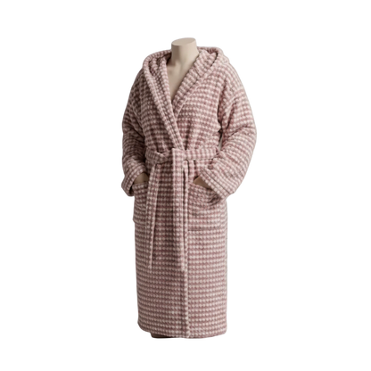 BeachAndSteam Bademantel und Saunatuch aus Baumwolle, rosa-weiß, mit Kapuze, weiches Material, perfekt für Sauna und Wellness.