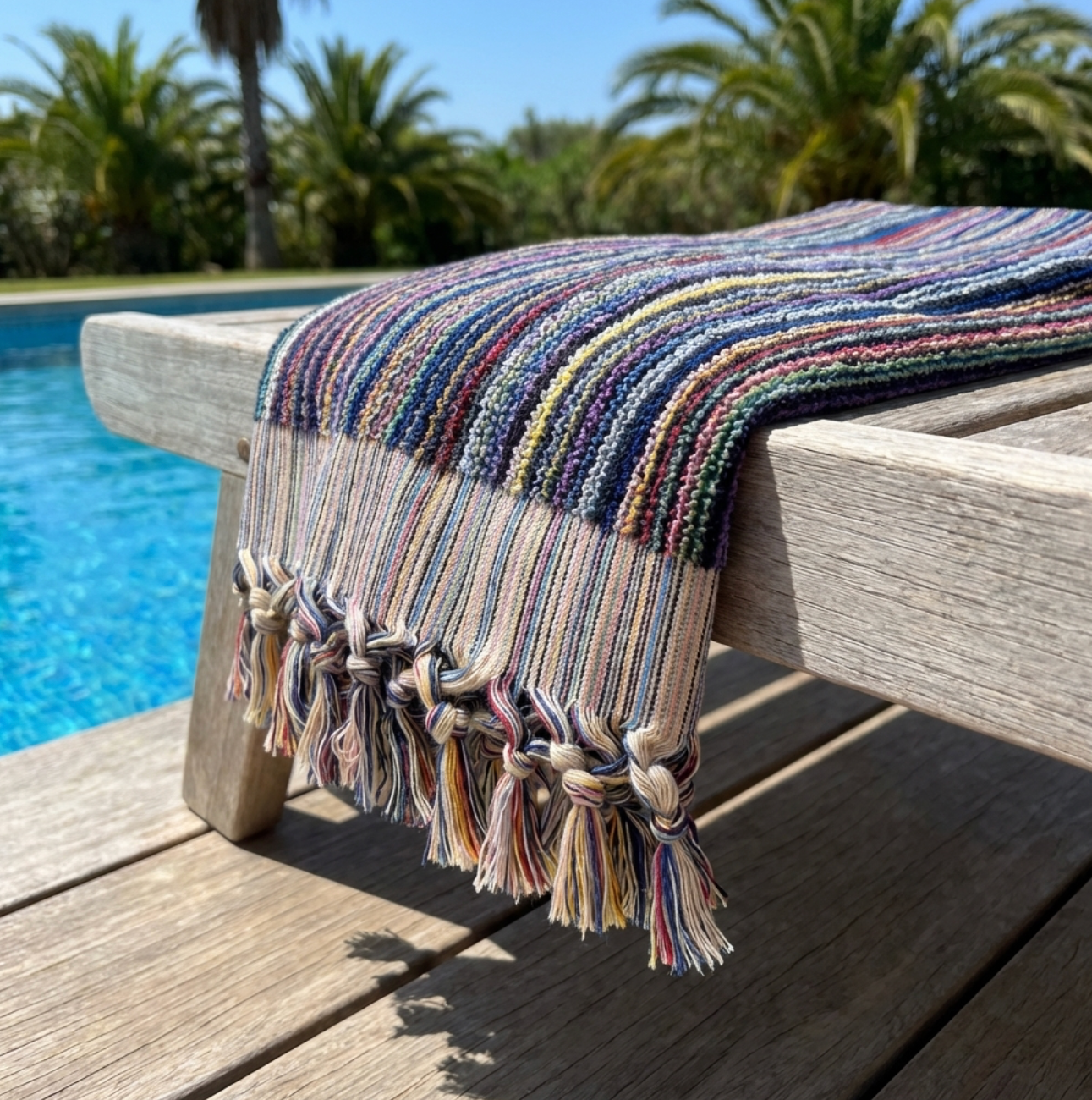 Großes DOTWAVE Saunatuch von BeachAndSteam, 90 x 175 cm, aus 100 % Baumwolle mit buntem Confetti-Pop-Design.