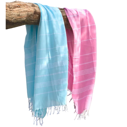 Samimi Sultan Duo Handtücher für Sie und Ihn, pink und blau Baumwoll-Peshtemal-Tücher, ideal für Strand und Sauna.