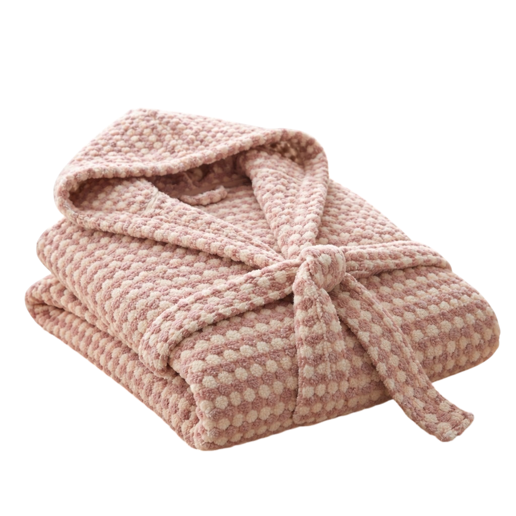 Rosa DOTWAVE Kapuzenbademantel aus 100 % Baumwolle, gefaltet