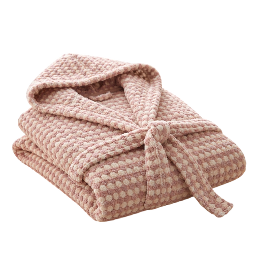 Rosa DOTWAVE Kapuzenbademantel aus 100 % Baumwolle, gefaltet