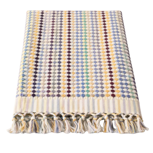 DOTWAVE Saunatuch XL mit bunten Punkten und Fransen, 175 × 90 cm