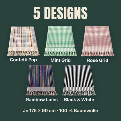 DOTWAVE XL in 5 Designs: Confetti Pop, Mint Grid, Rosé Grid, Rainbow Lines, Black & White