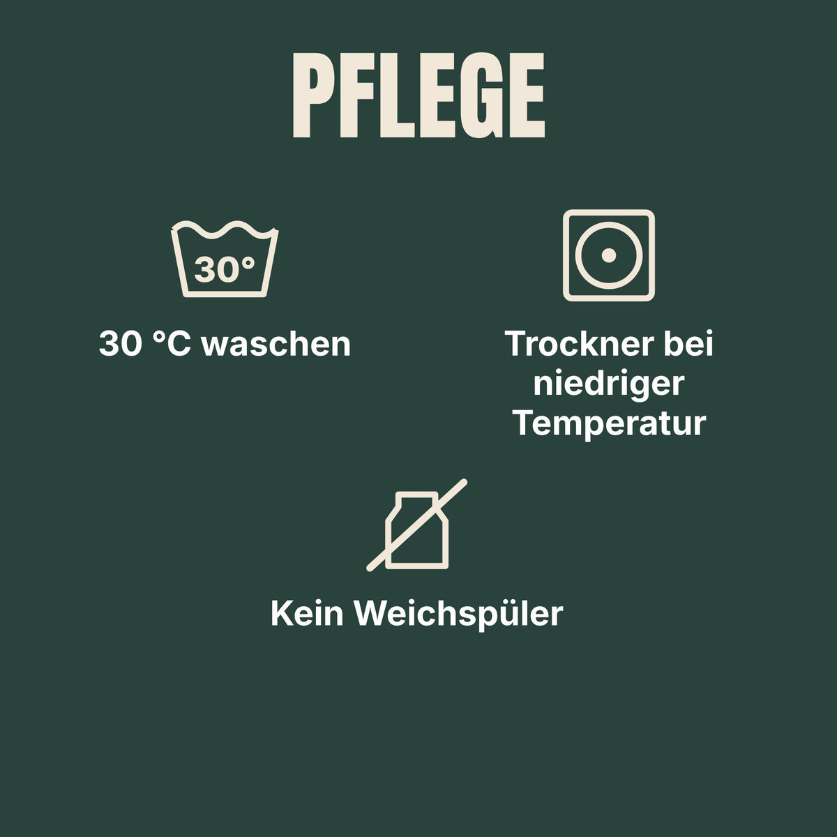DOTWAVE XL Pflegehinweise: 30 °C, Trockner bei niedriger Temperatur, kein Weichspüler