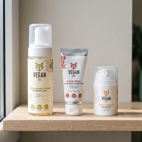 Gesichtspflege Set Lieferumfang: VEGAN FOX Reinigungsschaum 200 ml, Gesichtspeeling 50 ml, Gesichtscreme 50 ml