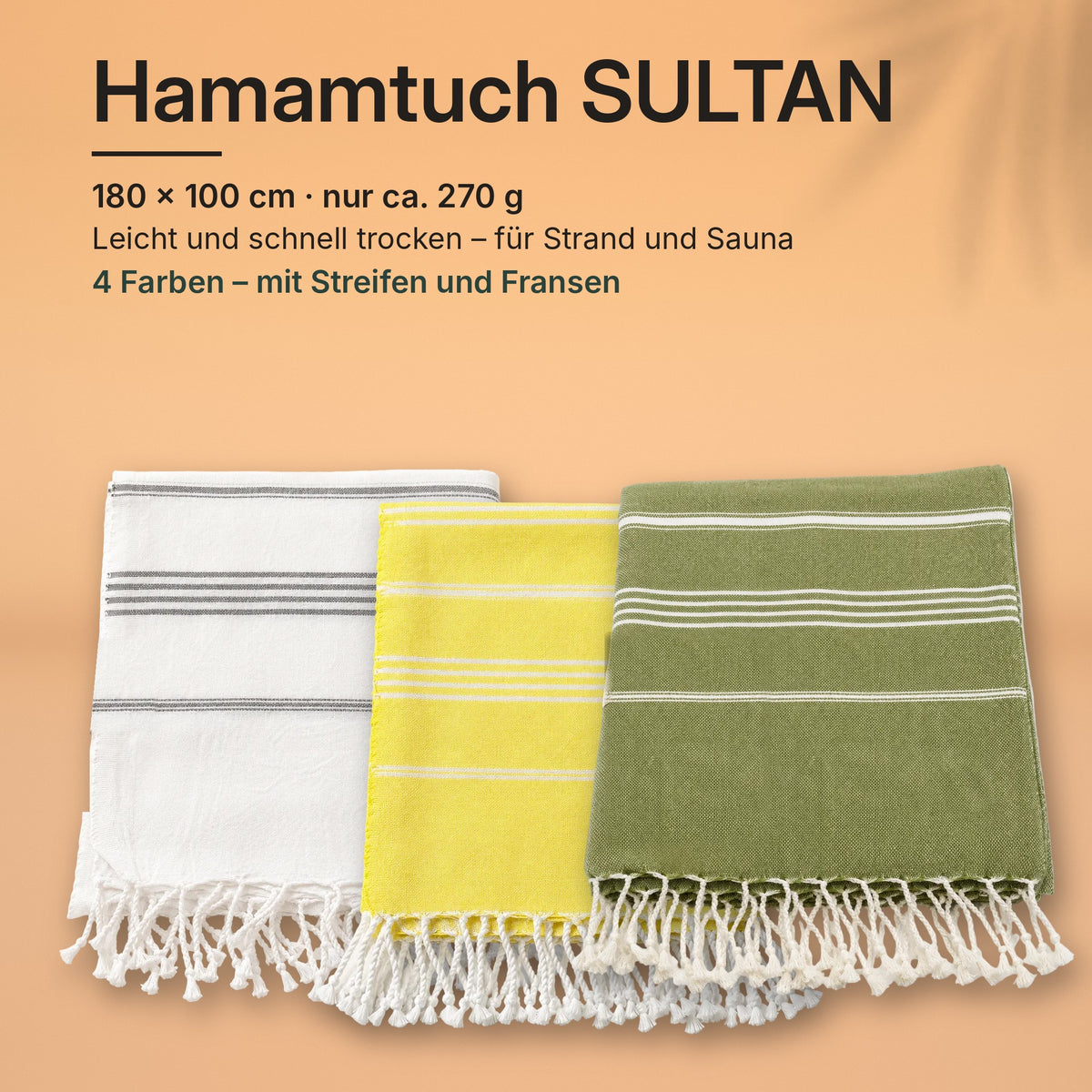 Hamamtuch SULTAN, leicht und mit Fransen
