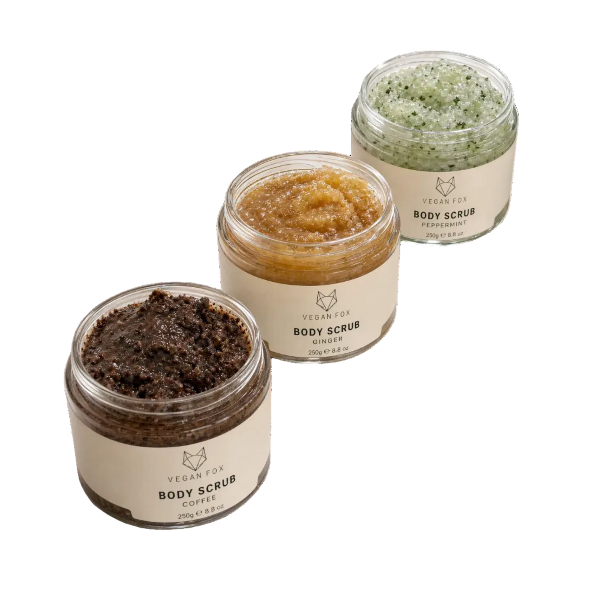 Vegan Fox Peeling-Trio Wellnessset von BeachAndSteam mit drei natürlichen Peeling-Produkten in eleganter Verpackung