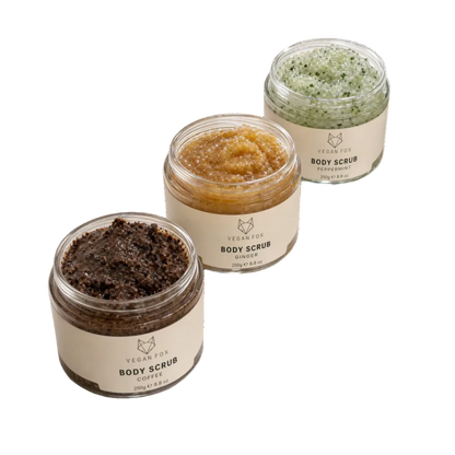 Vegan Fox Peeling-Trio Wellnessset von BeachAndSteam mit drei natürlichen Peeling-Produkten in eleganter Verpackung