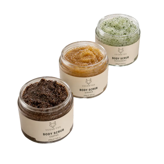 Vegan Fox Peeling-Trio Wellnessset von BeachAndSteam mit drei natürlichen Peeling-Produkten in eleganter Verpackung
