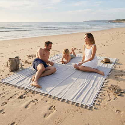 Großes Strandtuch Coastline XXL von BeachAndSteam, weiches Hamamtuch mit buntem, maritimem Muster zum Entspannen am Strand