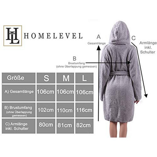 Größentabelle HOMELEVEL Wendebademantel S, M und L