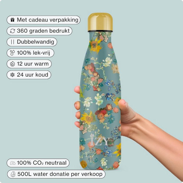 IZY Bottles Thermosflasche mit Van Gogh Blumen Design, 500 ml, Edelstahl, langlebig und ideal für heiße und kalte Getränke