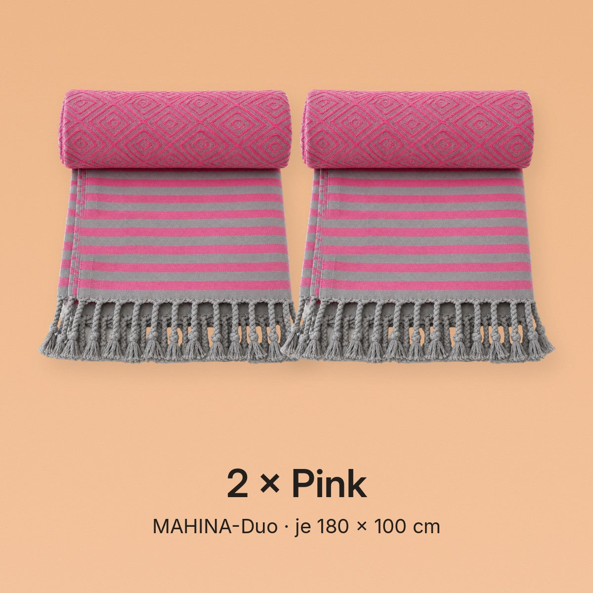 MAHINA-Duo Variante 2 × Pink: zwei Hamamtücher MAHINA in Pink