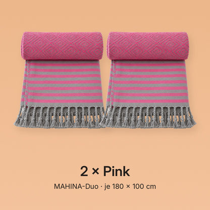 MAHINA-Duo Variante 2 × Pink: zwei Hamamtücher MAHINA in Pink