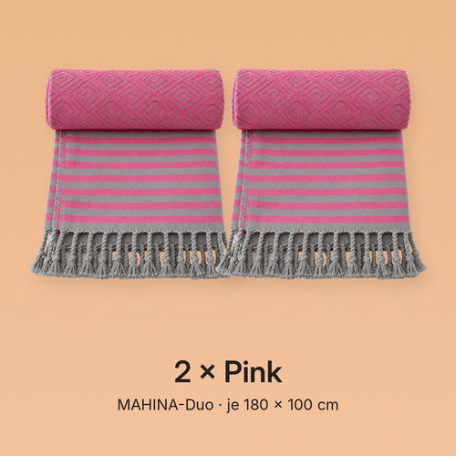 MAHINA-Duo Variante 2 × Pink: zwei Hamamtücher MAHINA in Pink