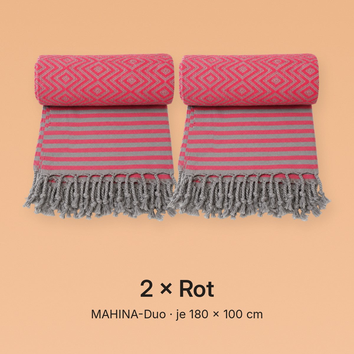 MAHINA-Duo Variante 2 × Rot: zwei Hamamtücher MAHINA in Rot