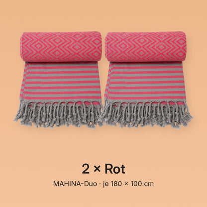 MAHINA-Duo Variante 2 × Rot: zwei Hamamtücher MAHINA in Rot