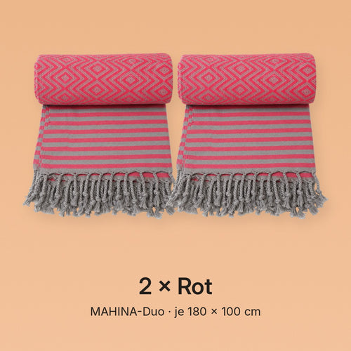 MAHINA-Duo Variante 2 × Rot: zwei Hamamtücher MAHINA in Rot