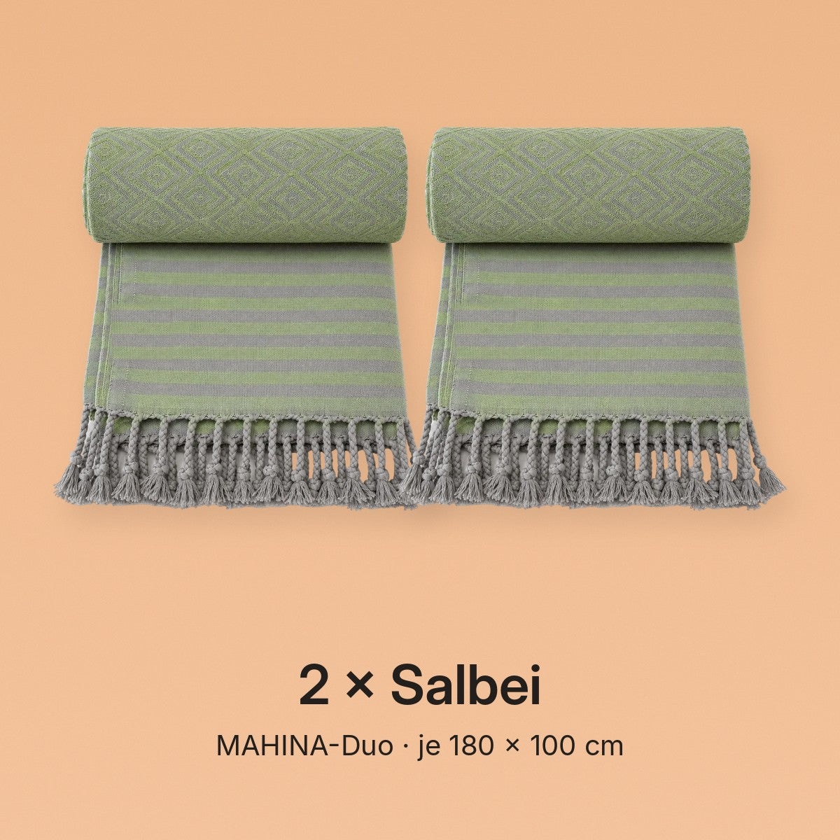 MAHINA-Duo Variante 2 × Salbei: zwei Hamamtücher MAHINA in Salbei