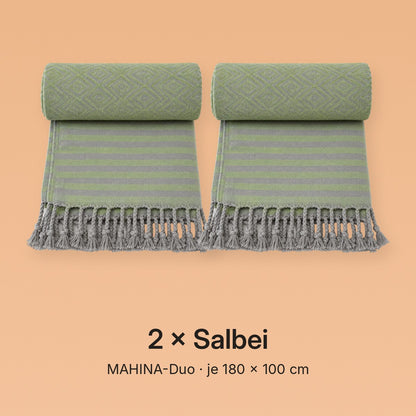 MAHINA-Duo Variante 2 × Salbei: zwei Hamamtücher MAHINA in Salbei