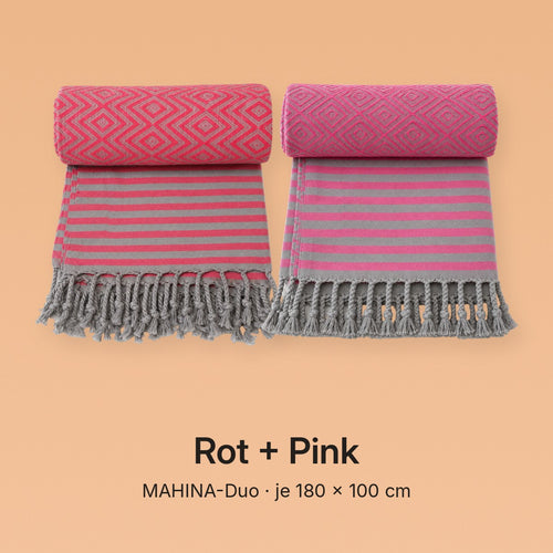 MAHINA-Duo Variante Rot + Pink: je ein Hamamtuch MAHINA in Rot und Pink