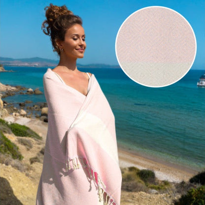 Rosa Hamamtuch Diamant von Samimi, weiches Baumwolltuch mit elegantem Diamantmuster, für Sauna und Strand.