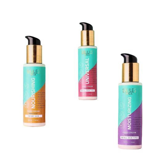 Handcreme von Saules Fabrika mit Anti-Age-Formel, cremige Textur, für gepflegte und jugendlich aussehende Hände.