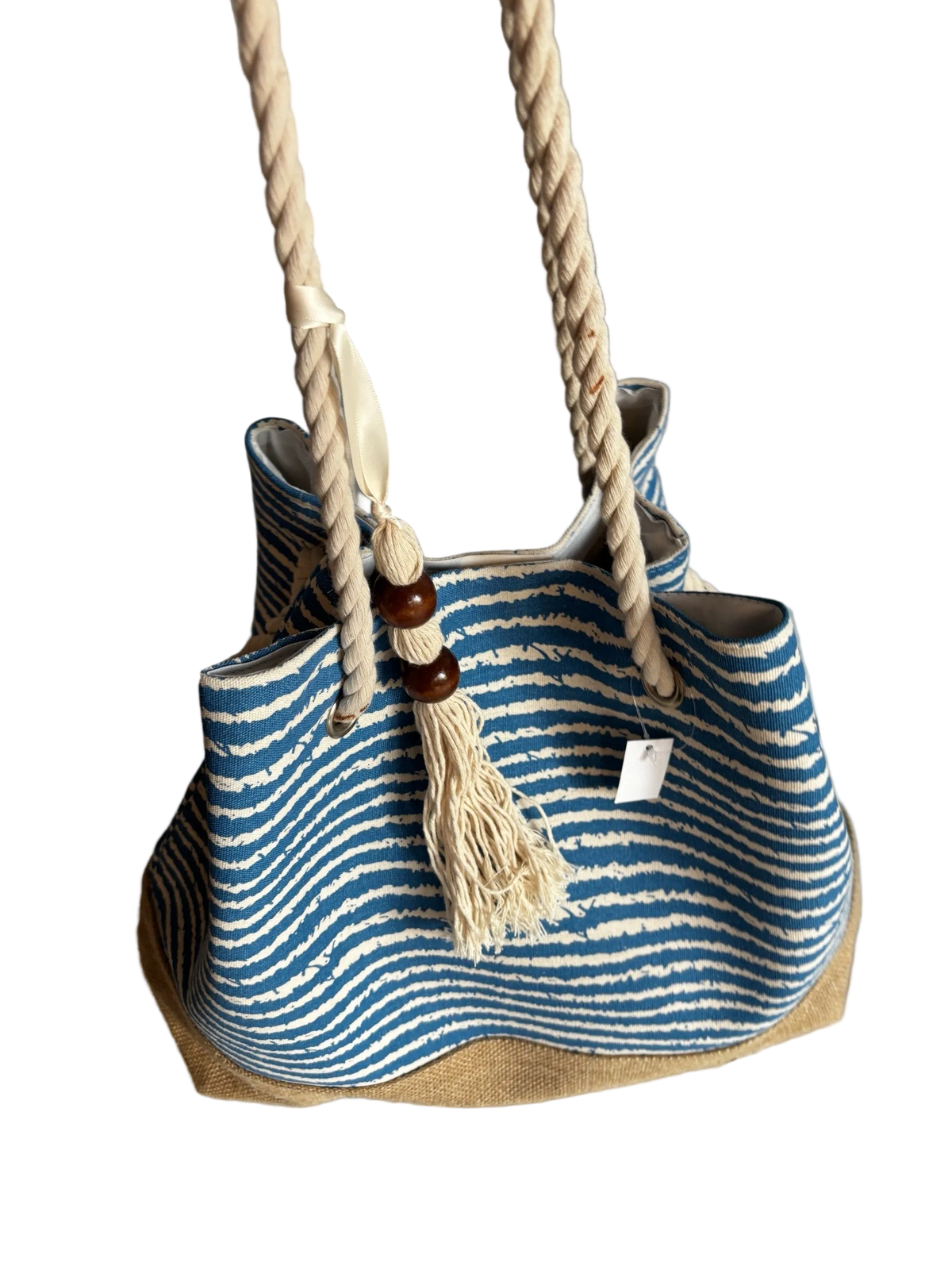 Kordelhenkel der Strandtasche Marina mit Holzperlen und Quaste